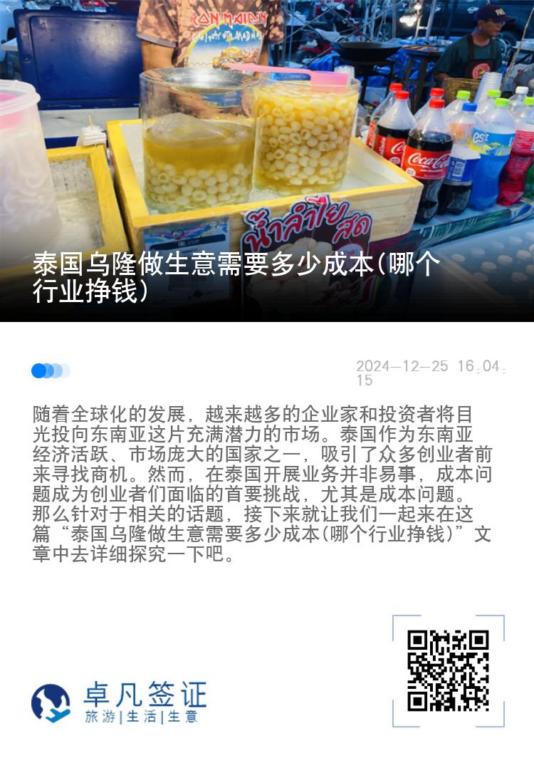 泰国乌隆做生意需要多少成本(哪个行业挣钱)